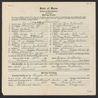 Ronald W. Gott and Ava B. Rumill Marriage Certificate, September 6, 1933