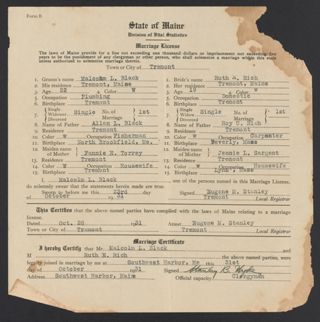 Malcolm L. Black and Ruth E. Rich Marriage Certificate, October 31, 1931