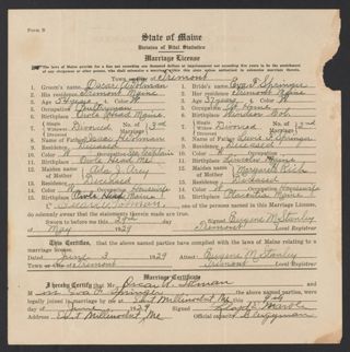 Oscar A. Tolman and Eva F. Springer Marriage Certificate, June 9, 1929