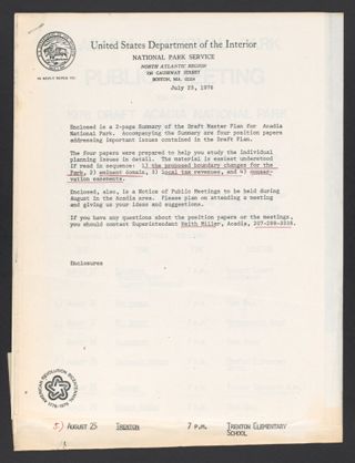 Acadia National Park Draft Master Plan and Position Papers Document, July 23, 1976