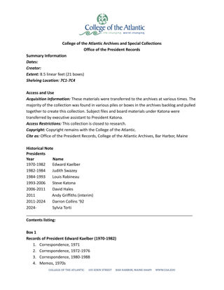 Office of the President Records