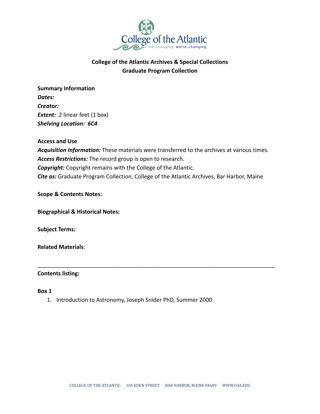 Graduate Program Collection