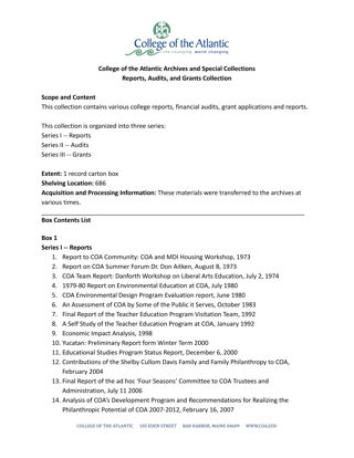 Reports, Audits, and Grants Collection
