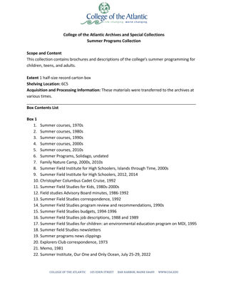 Summer Programs Collection