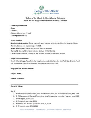 Beech Hill and Peggy Rockefeller Farms Planning Collection