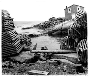Unknown shore w lobster traps by LaRue Spiker