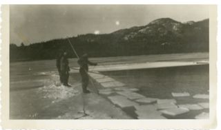 Cutting Ice, Upper Hadlock Pond, 1940s