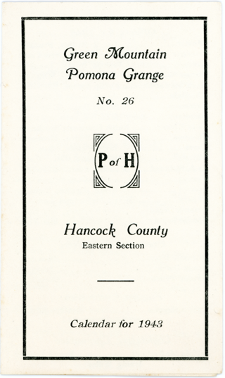 Calendar card: Green Mountain Pomona Grange #26 { c. 1943 }