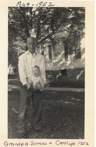Raymond Somes with granddaughter, Carolyn Ball, 1952