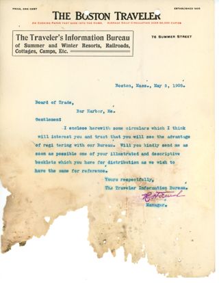 Letter, Boston Traveler 1908
