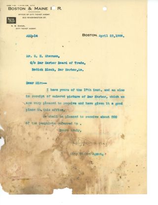 Letter, Boston and Maine Railroad, 1908