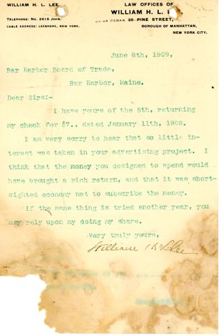 Letter, William H. L. Lee