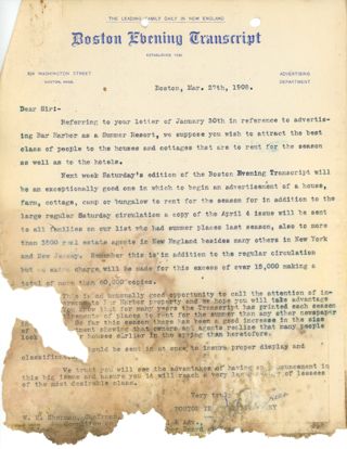Letter, Boston Evening Transcript