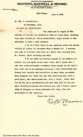 Letter to Mr. W. G. Rockefeller