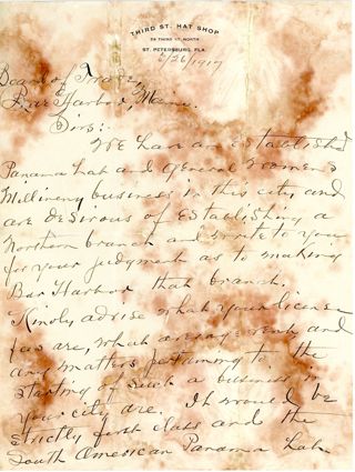 Letter, Third St. Hat Shop