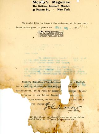 Advertisment from Moody's Magazine