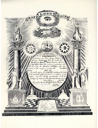 Grand Lodge Maine (Masons) Certificate