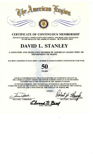 American Legion Certificate of Continuous Membership