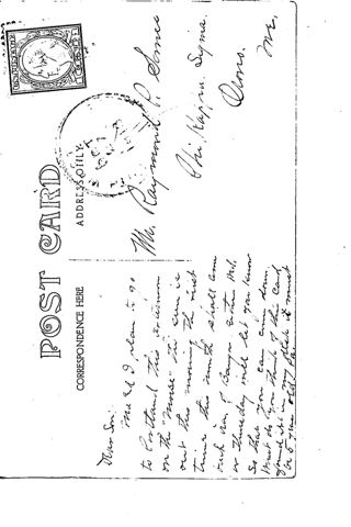 Postcard from A.L. Somes to son Raymond P Somes