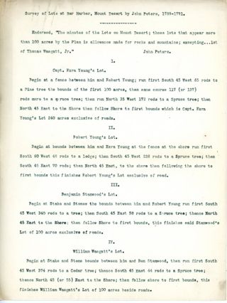 John Peters' survey of lots at Bar Harbor 1789.1791