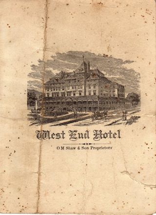 West End Hotel dinner menu