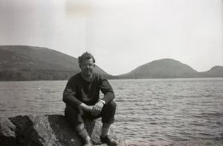 CCC camp, Men and camp buildings, c. 1930