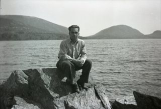 CCC camp, Men and camp buildings, c. 1930