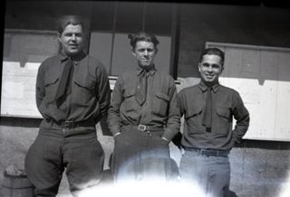 CCC camp, Men and camp buildings, c. 1930