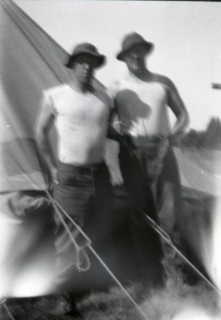 CCC camp, Men and camp buildings, c. 1930