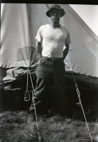 CCC camp, Men and camp buildings, c. 1930