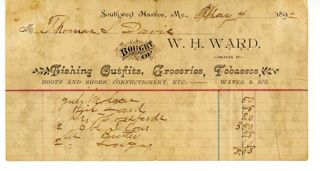 Receipt for Goods from WH Ward Store, Southwest Harbor, Maine