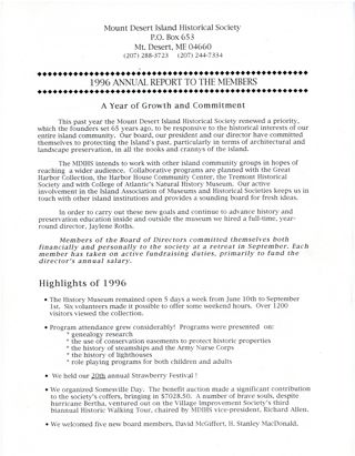 Mount Desert Island Historical Annual Reports