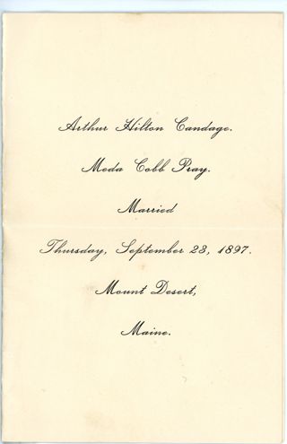Wedding Announcement -1897, Arthur Hilton Candage, Meda Cobb Pray