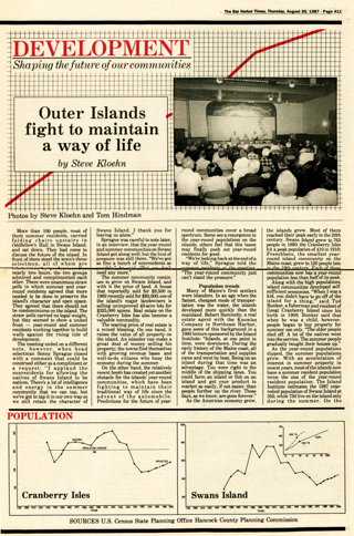 Newspaper article: Outer Islands fight to maintain a way of life { August 20, 1987 :: The Bar Harbor Times }