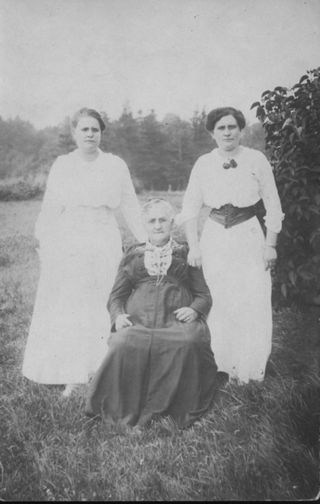 Comeau, Margaret C.,outside with daughters Flavilla & Jennie