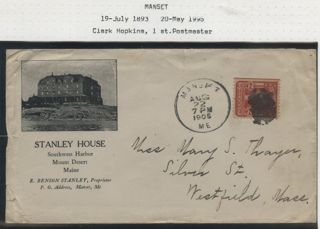 Envelope advertising the Stanley House sent from Manset Post Office 1905