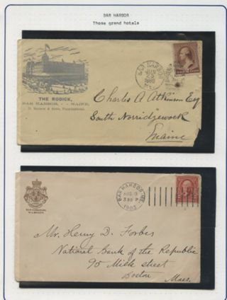 Advertising envelope with stamp sent from The Rodick hotel in Bar Harbor to Charles A. Atkinson, Esq. in South Norridewock, Maine.