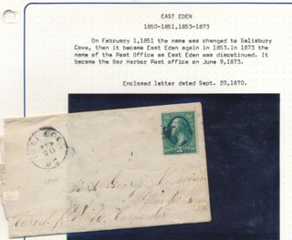Stamped folded letter sent from Eden post office, 1870