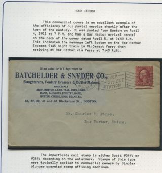 Envelope and stamp sent from Boston to Chas. B. Pineo in Bar Harbor.