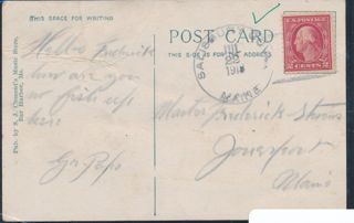 Pre-stamped postcard sent from Salsbury Cove, 7/22/1918