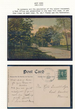 Stamped picture postcard sent from West Eden post office,1909