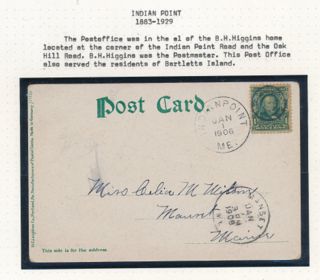 Stamped envelope sent from Indian Point post office,c.1906
