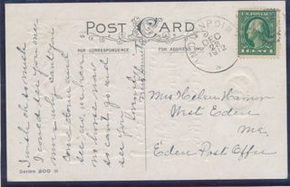 Stamped postcard sent from Indian Point post office,1912