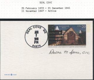 Pre-stamped postcard sent from Seal Cove post Office, 1998