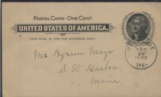 Pre-paid postcard sent from Seal Cove post Office, 1900
