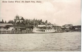 Black & white picture postcard of Maine Central Wharf at Mt. Desert Ferry