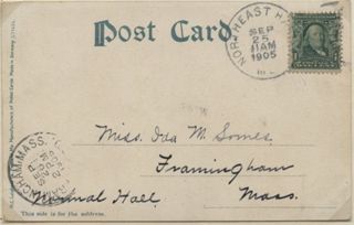 Postcard & 1 cent stamp sent from Northeast Harbor Post Office 1905.