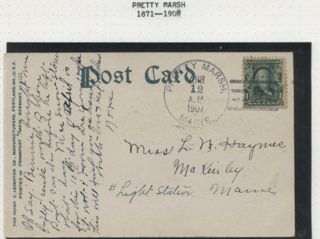 Postcard & 1 cent stamp sent from Pretty Marsh post office 1907