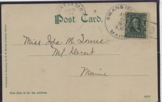 Postcard & 1 cent stamp sent from Swans Island post office 1902