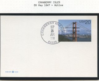 Pre-stamped postcard sent from the Cranberry Isles Post Office, 1998